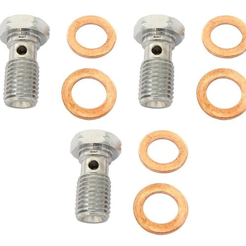 3 Pack Short Aluminum Banjo Bolts With Crush Washers - Chrome