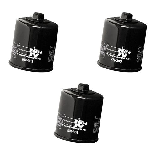 3 Pack K&N KN-303 Black Performance Spin On Oil Filter Honda Kawasaki Suzuki