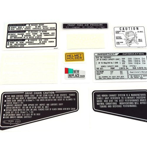 Warning and Service Label Decal Set - 1981-1982 Honda CB900F - Black Super Sport