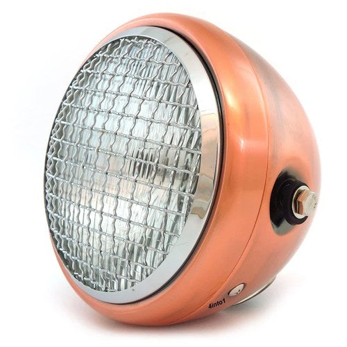 6.5" Bullet Side Mount H4 Halogen Motorcycle Headlight w/ Grill - Bronze Chrome