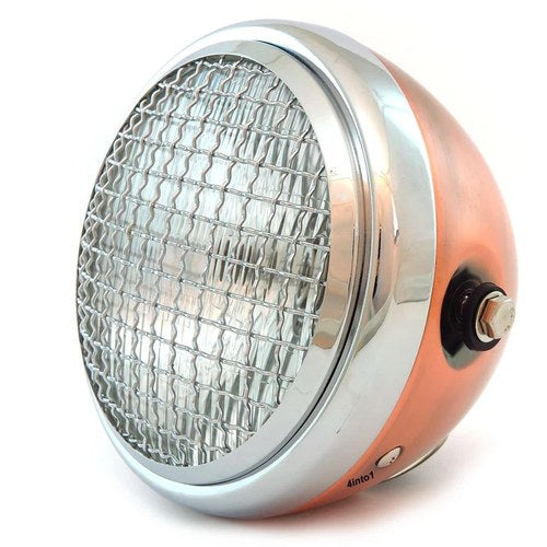 6.5" Side Mount H4 Halogen Motorcycle Headlight w/ Grill - Bronze Chrome