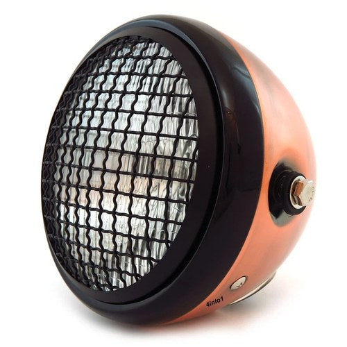 6.5" Side Mount H4 Halogen Motorcycle Headlight w/ Grill - Bronze Black
