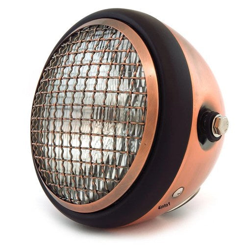 6.5" Side Mount H4 Halogen Motorcycle Headlight w/ Grill - Bronze Matte Black