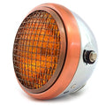 6.5" Side Mount H4 Halogen Motorcycle Headlight w/ Grill - Chrome Bronze Amber