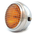 6.5" Side Mount H4 Halogen Motorcycle Headlight w/ Grill - Chrome Amber