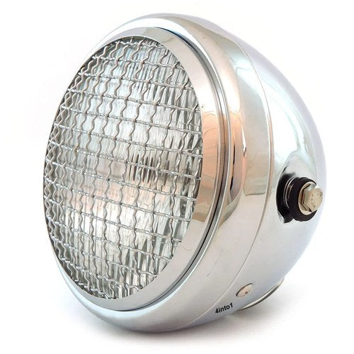 6.5" Side Mount H4 Halogen Motorcycle Headlight w/ Grill - Chrome