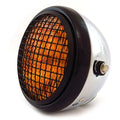 6.5" H4 Halogen Motorcycle Headlight w/ Grill - Chrome Gloss Black Matte Amber