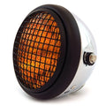 6.5" Side Mount H4 Halogen Motorcycle Headlight w/ Grill - Chrome Black Amber