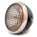 6.5" H4 Halogen Motorcycle Headlight w/ Grill - Gloss Black Chrome Bronze