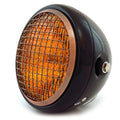 6.5" Side Mount H4 Halogen Motorcycle Headlight w/ Grill - Black Bronze Amber