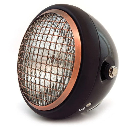 6.5" H4 Halogen Motorcycle Headlight w/ Grill - Gloss Black Matte Black Bronze