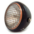 6.5" H4 Halogen Motorcycle Headlight w/ Grill - Matte Black Gloss Black Bronze