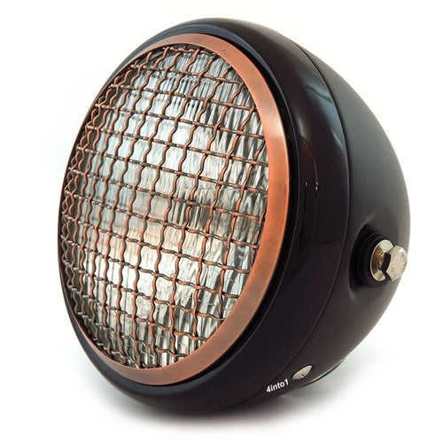 6.5" H4 Halogen Motorcycle Headlight w/ Grill - Matte Black Gloss Black Bronze