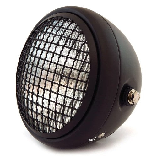 6.5" Side Mount H4 Halogen Motorcycle Headlight w/ Grill - Matte Black