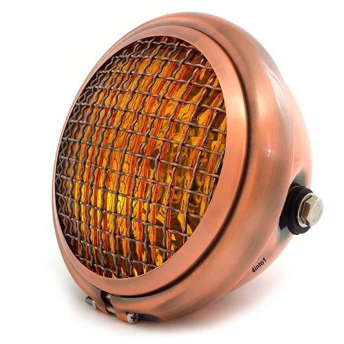 5.75" Side Mount Halogen Motorcycle Headlight w/ Grill - Bronze - Amber