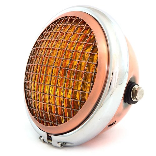 5.75" Halogen Motorcycle Headlight w/ Grill - Bronze - Chrome - Bronze - Amber