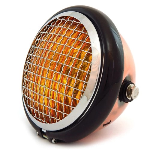 5.75" Halogen Motorcycle Headlight w/ Grill - Bronze Gloss Black Chrome - Amber