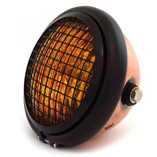 5.75" Halogen Motorcycle Headlight w/ Grill - Bronze Matte Gloss Black - Amber