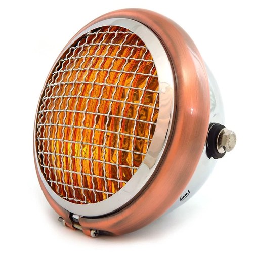 5.75" Halogen Motorcycle Headlight w/ Grill - Chrome - Bronze - Chrome - Amber