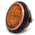 5.75" Halogen Motorcycle Headlight w/ Grill - Gloss Black Bronze - Amber
