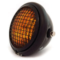 5.75" Halogen Motorcycle Headlight w/ Grill - Gloss/Matte/Gloss Black - Amber