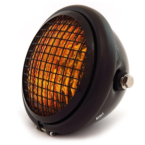 5.75" Halogen Motorcycle Headlight w/ Grill - Gloss/Matte/Gloss Black - Amber