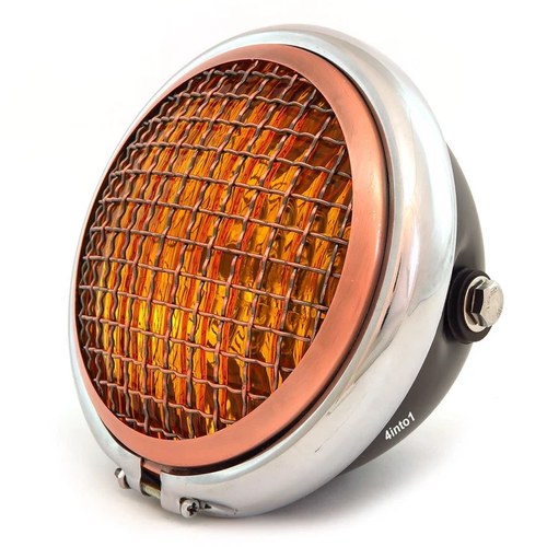 5.75" Halogen Motorcycle Headlight w/ Grill - Matte Black Chrome Bronze - Amber