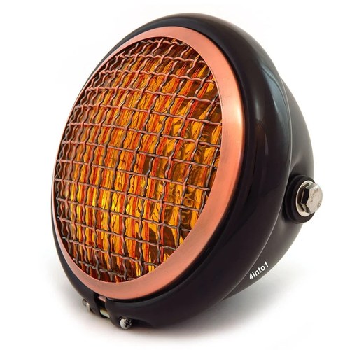 5.75" Halogen Motorcycle Headlight w/ Grill - Matte Gloss Black - Bronze - Amber