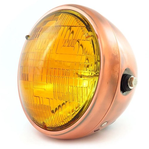 7" Custom Side Mount Motorcycle Headlight Spotlight - Bronze - Amber H4 Halogen