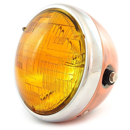 7" Custom Side Mount Motorcycle Headlight - Bronze - Chrome - Amber - H4 Halogen