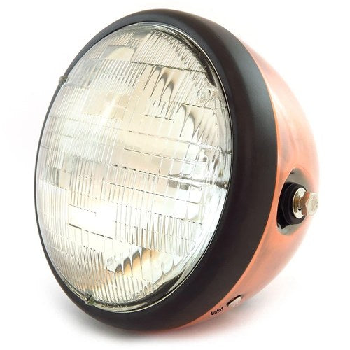 7" Custom Side Mount Motorcycle Headlight - Bronze Matte Black Clear H4 Halogen