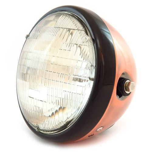 7" Custom Side Mount Motorcycle Headlight - Bronze Gloss Black Clear H4 Halogen
