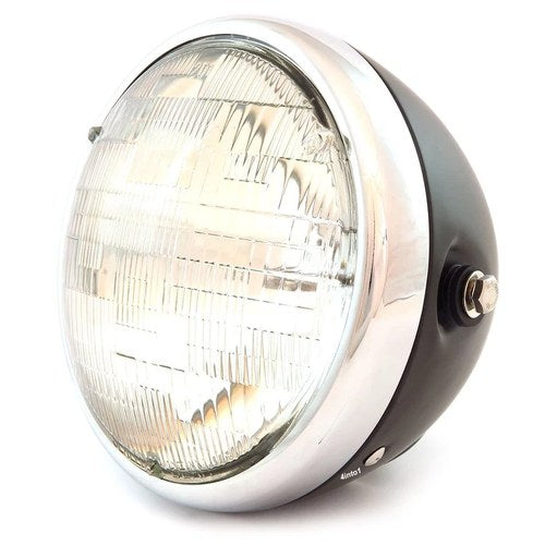 7" Custom Side Mount Motorcycle Headlight H4 Halogen - Matte Black Chrome Clear