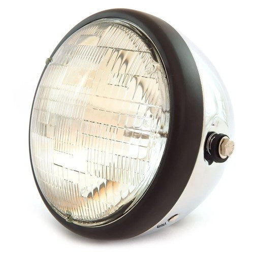 7" Custom Side Mount Motorcycle Headlight - Chrome - Matte Black - Clear Halogen