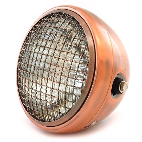 7" Custom Side Mount Motorcycle Headlight with Grill - Bronze - Clear H4 Halogen