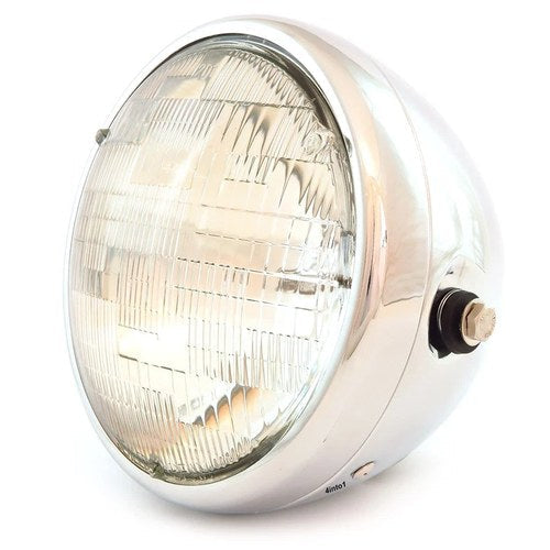 7" Custom Side Mount Motorcycle Headlight H4 Halogen - Chrome - Clear
