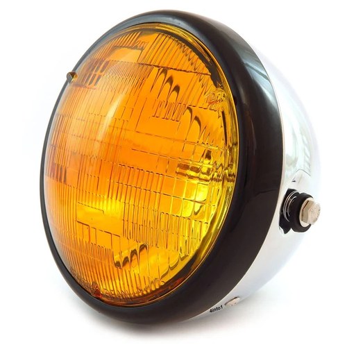 7" Custom Side Mount Motorcycle Headlight - Chrome Gloss Black Amber H4 Halogen