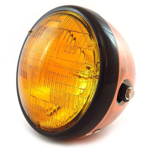 7" Custom Side Mount Motorcycle Headlight - Bronze - Gloss Black - Amber Halogen