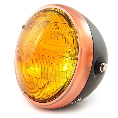 7" Custom Side Mount Motorcycle Headlight - Matte Black - Bronze - Amber Halogen