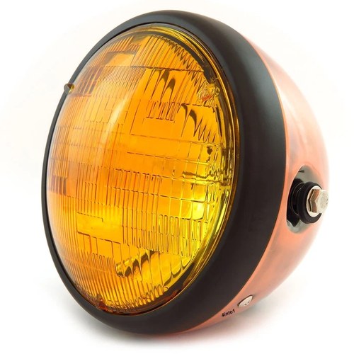 7" Custom Side Mount Motorcycle Headlight - Bronze Matte Black - Amber Halogen