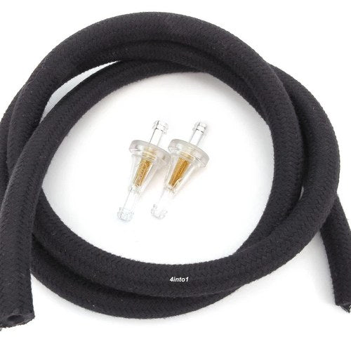 5 Feet 1/4" 6mm Vintage Motorcycle Cloth Wrapped Fuel Line & 2 Clear Filters Set
