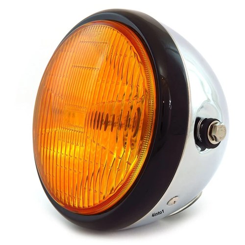 6.5" Bullet Side Mount H4 Halogen Motorcycle Headlight Chrome Gloss Black Amber