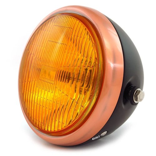6.5" Bullet Side Mount H4 Halogen Motorcycle Headlight Matte Black Bronze Amber