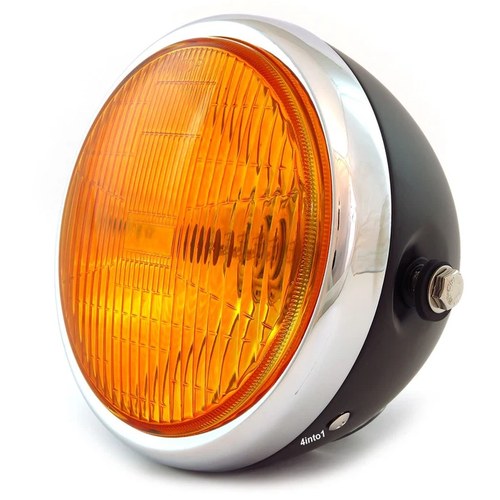 6.5" Bullet Side Mount H4 Halogen Motorcycle Headlight Matte Black Chrome Amber