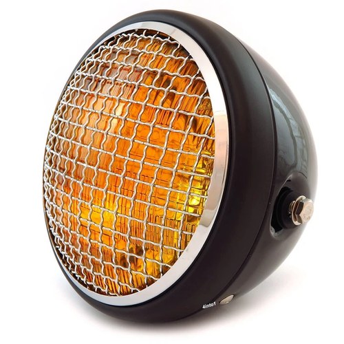 7" Side Mount Motorcycle Headlight Gloss Matte Black Chrome Grill Amber Halogen