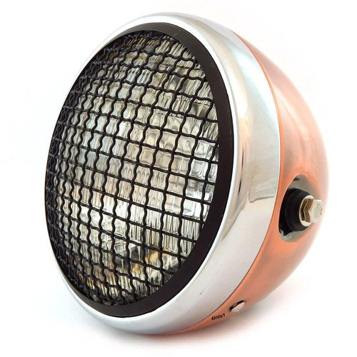 7" Side Mount Motorcycle Headlight - Bronze Chrome Black Grill Clear H4 Halogen