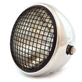 7" Side Mount Motorcycle Headlight - Chrome - Matte Black Grill Clear H4 Halogen