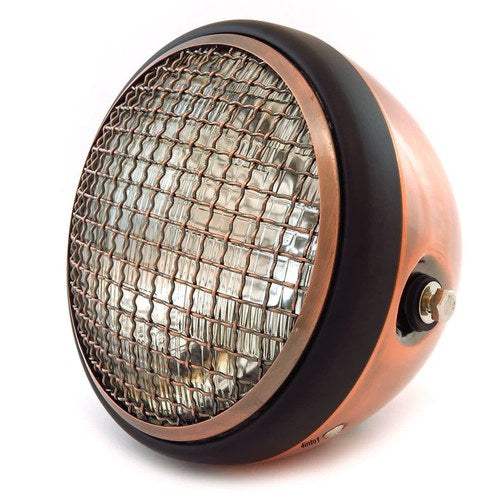 7" Side Mount Motorcycle Headlight w/ Grill Bronze Matte Black Clear H4 Halogen