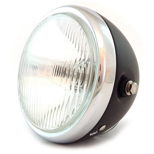 6.5" Bullet Side Mount H4 Halogen Motorcycle Headlight - Matte Black Chrome
