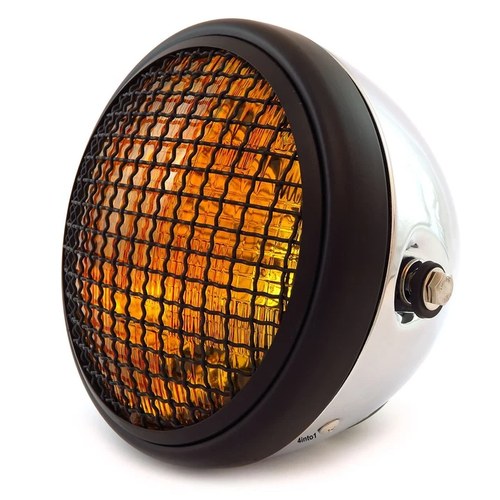 7" Side Mount Motorcycle Headlight w/ Grill Chrome Matte Black Amber H4 Halogen